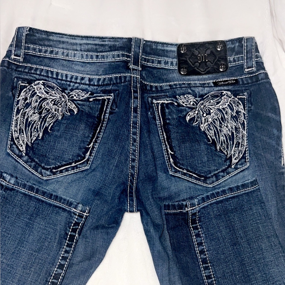 Miss Me Dark/Medium Blue Skinny Jeans with Silver Embroidery